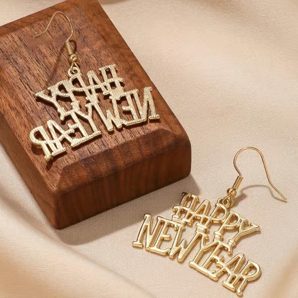Gold Happy New Year Earrings - Picture 4 of 6